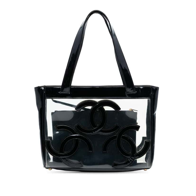 Chanel Triple CC Vinyl and Patent Tote Black Good condition - Front View