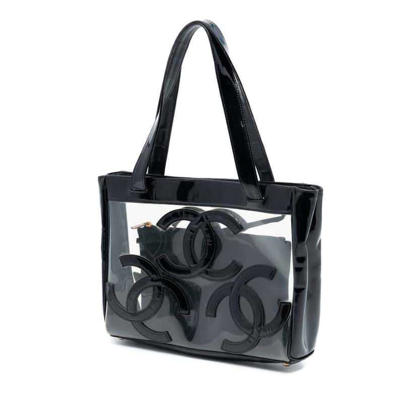 Chanel Triple CC Vinyl and Patent Tote Black Good condition - Back View