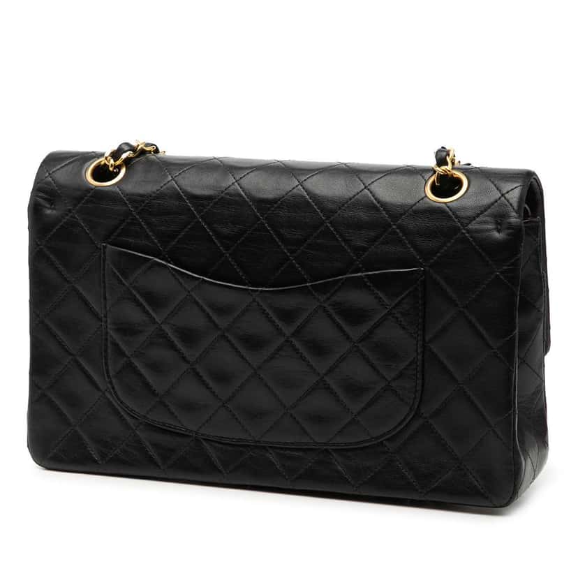 Chanel Medium Classic Lambskin Double Flap Black Leather Good condition - Back View