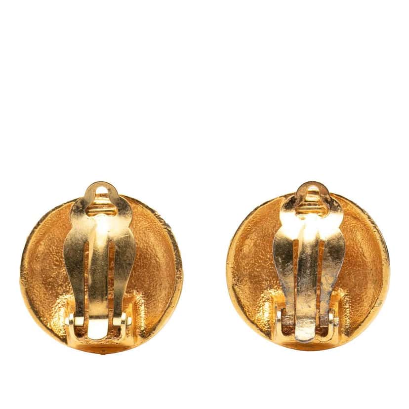 Chanel CC Quilted Gold Plated Round Clip On Earrings Gold Metal Very good condition - Back View