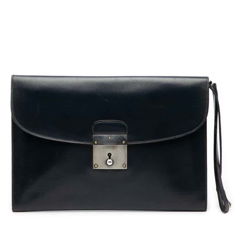 Hermès Box Calf Kirius Clutch Black Leather Good condition - Front View