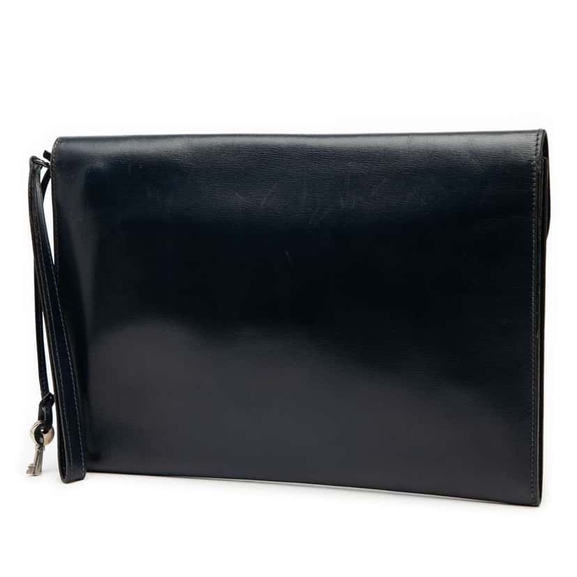 Hermès Box Calf Kirius Clutch Black Leather Good condition - Back View