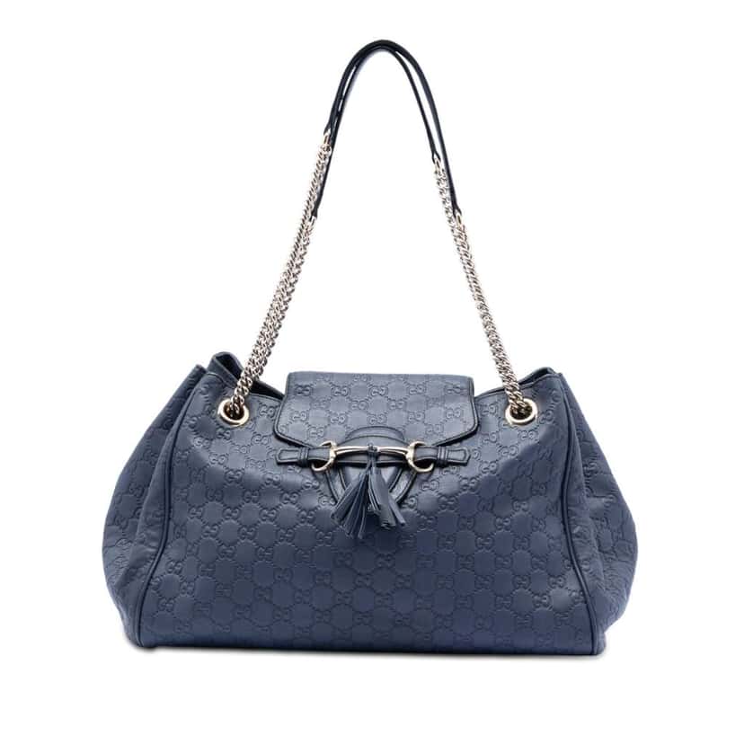 Gucci Large Guccissima Emily Chain Shoulder Bag Blue Leather Good condition - Front View