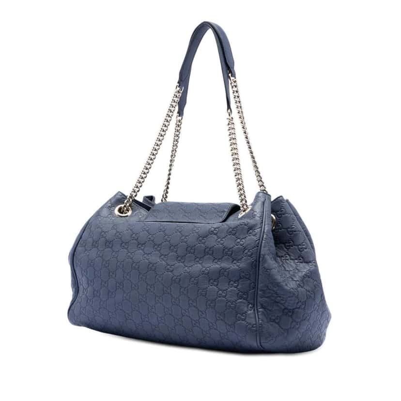 Gucci Large Guccissima Emily Chain Shoulder Bag Blue Leather Good condition - Back View