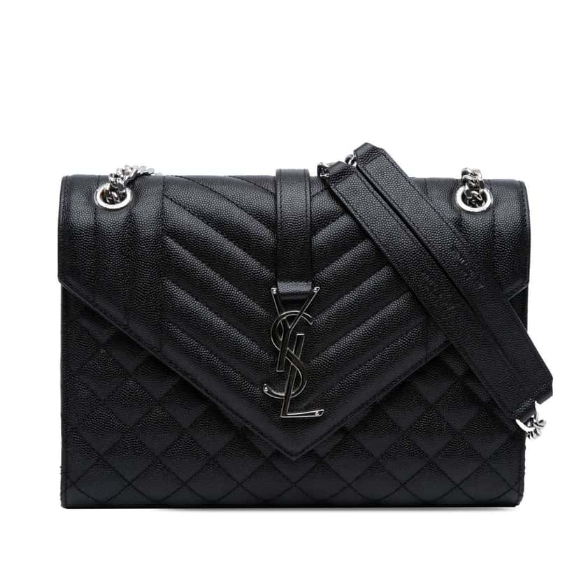 Saint Laurent Medium Grain De Poudre Triquilt Monogram Envelope Bag Black Leather Good condition - Front View