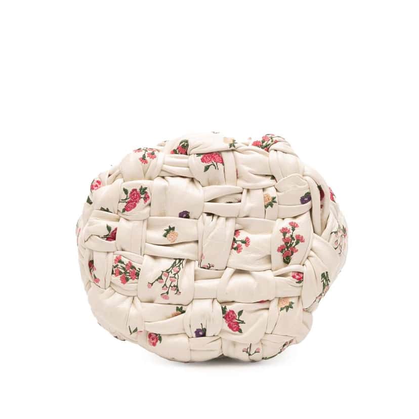 Bottega Veneta Small Floral Printed Leather Intrecciato Kalimero Bucket Bag White Leather Very good condition - Inside View