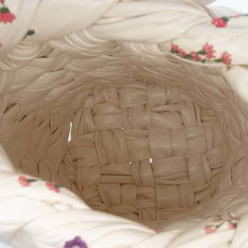 Bottega Veneta Small Floral Printed Leather Intrecciato Kalimero Bucket Bag White Leather Very good condition - Box View