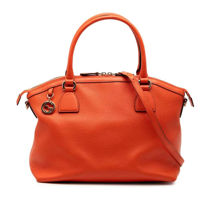Gucci Medium Leather GG Charm Dome Satchel Orange Leather Very good condition - Front View