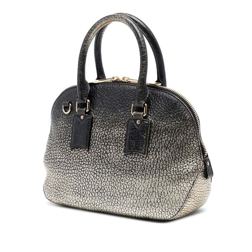 Burberry Small Ombre Metallic Grained Calfskin Orchard Bowling Bag Gold Leather Very good condition - Back View