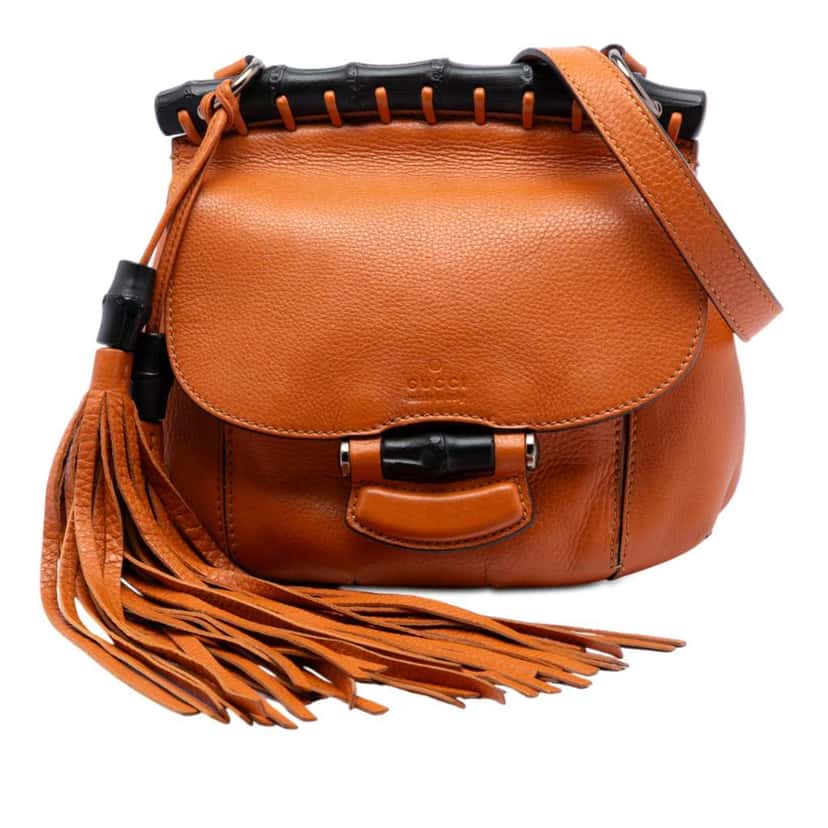 Gucci Small Leather Bamboo Nouveau Fringe Crossbody Orange Leather Very good condition - Front View