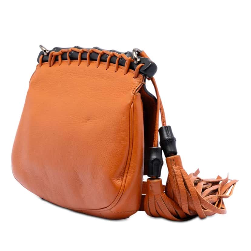 Gucci Small Leather Bamboo Nouveau Fringe Crossbody Orange Leather Very good condition - Back View