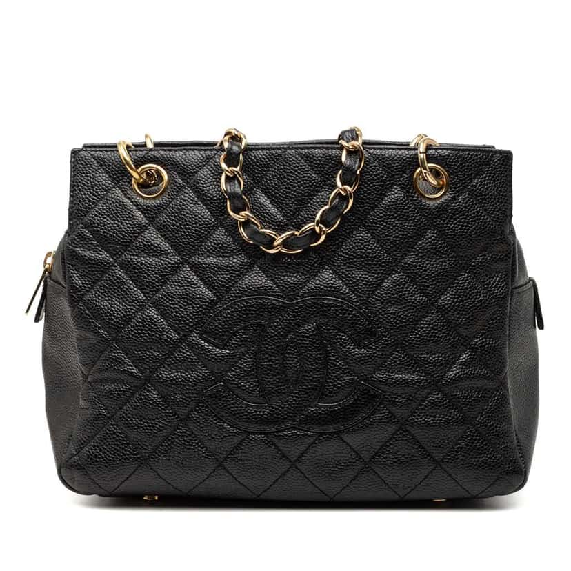 Chanel Petite Caviar Timeless Tote Black Leather Good condition - Front View