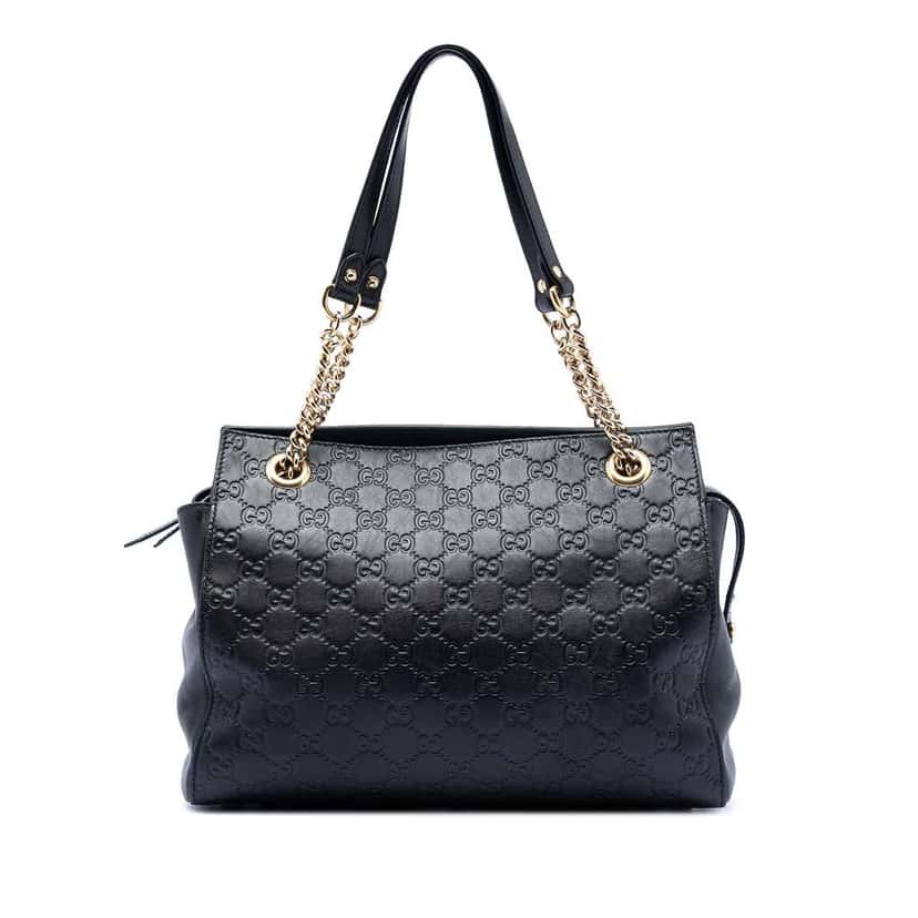 Gucci Medium Guccissima Soft Shoulder Bag Black Leather Good condition - Front View