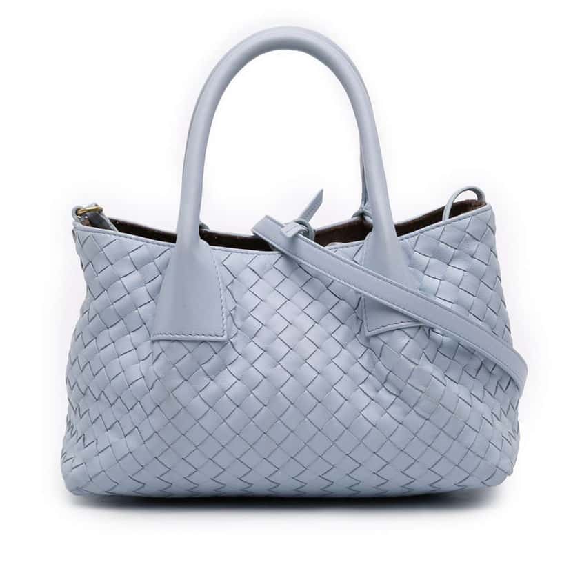 Bottega Veneta Small Calfskin Intrecciato Pinacoteca Tote Blue Leather Very good condition - Front View