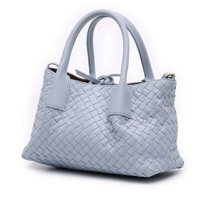 Bottega Veneta Small Calfskin Intrecciato Pinacoteca Tote Blue Leather Very good condition - Back View