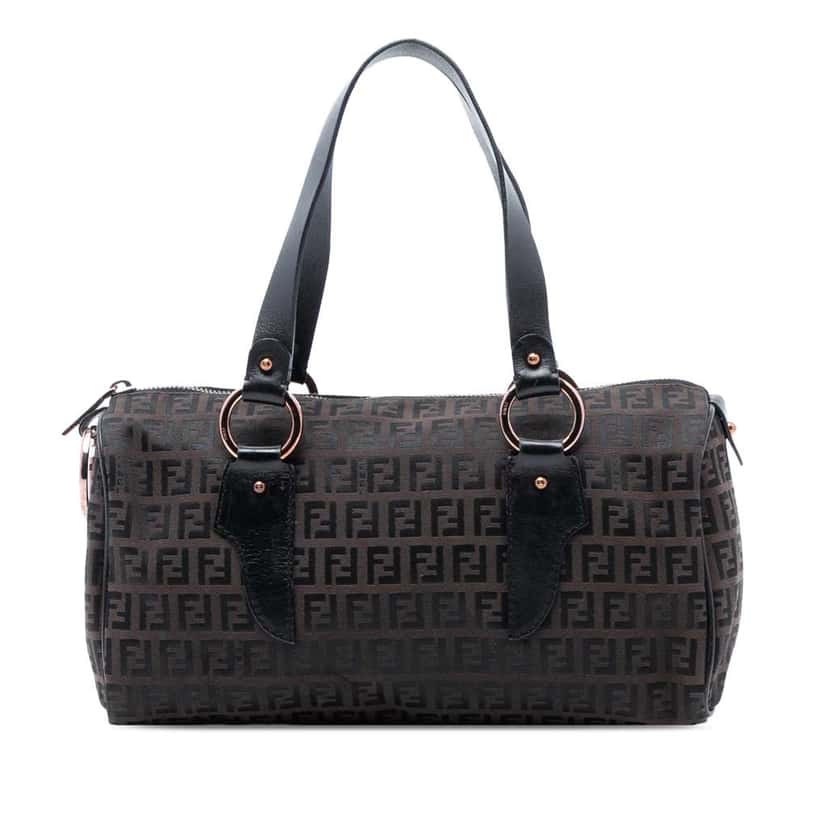 Fendi Zucchino Canvas Bauletto Boston Bag Brown Canvas Good condition - Front View