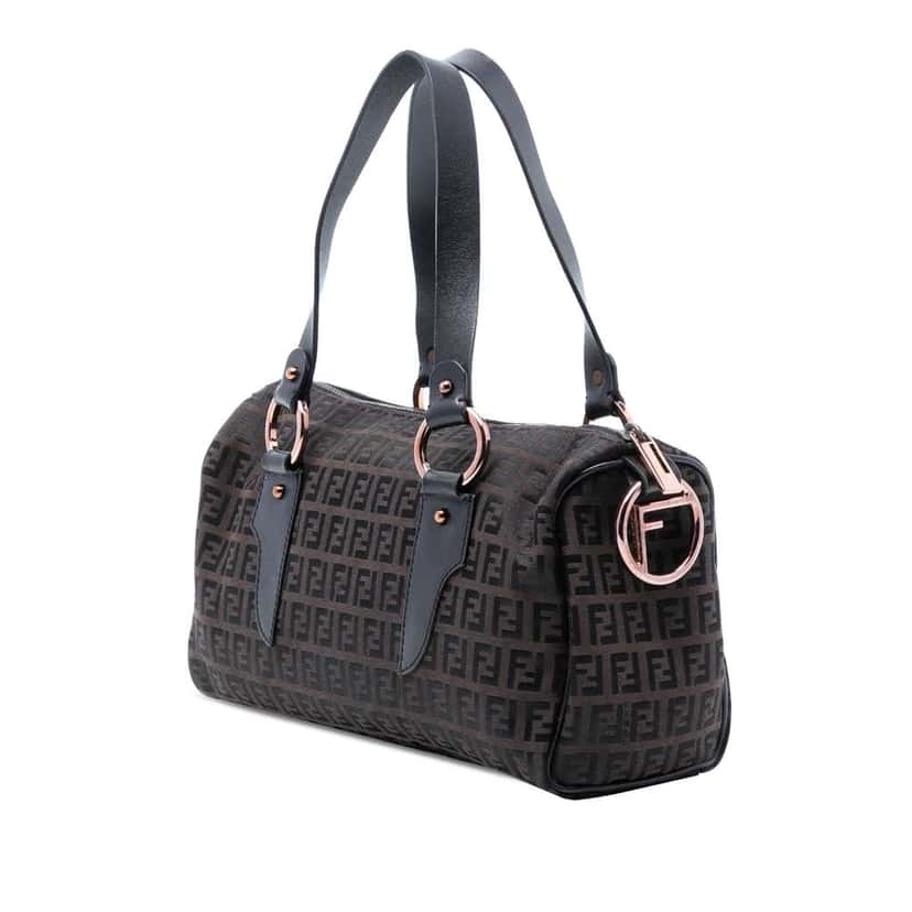 Fendi Zucchino Canvas Bauletto Boston Bag Brown Canvas Good condition - Back View