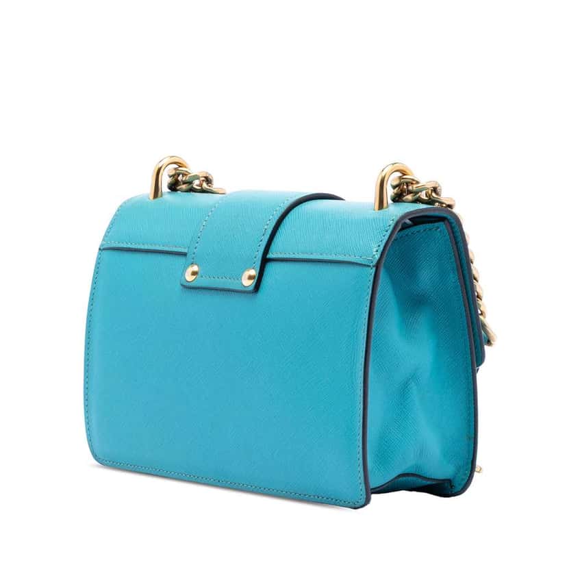Prada Saffiano Lux Turnlock Chain Crossbody Blue Leather Very good condition - Back View