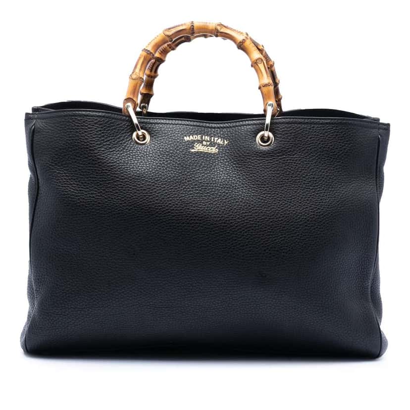 Gucci Large Calfskin Bamboo Shopper Satchel Black Leather Good condition - Front View