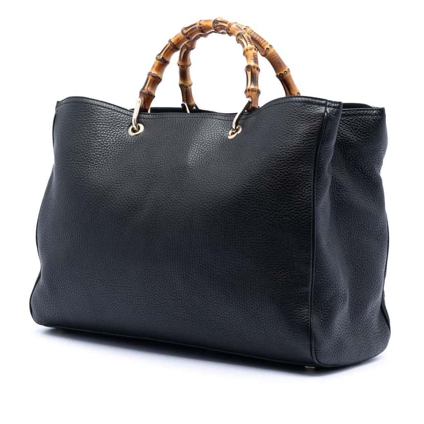 Gucci Large Calfskin Bamboo Shopper Satchel Black Leather Good condition - Back View