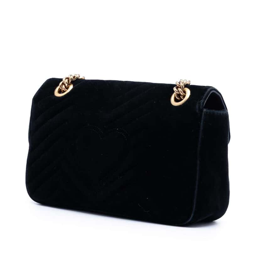 Gucci Medium GG Marmont Matelasse Velvet Shoulder Bag Black Velvet Good condition - Back View