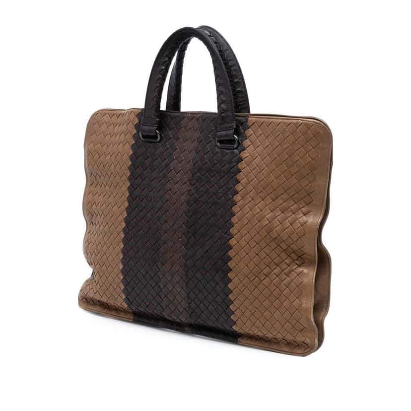 Bottega Veneta Nappa Intrecciato Club Fume Briefcase Brown Leather Good condition - Back View