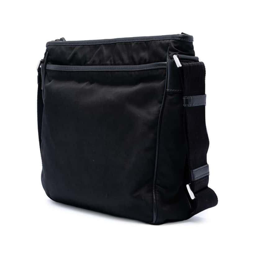 Prada Saffiano Trimmed Tessuto Zip Top Crossbody Black Fair condition - Back View