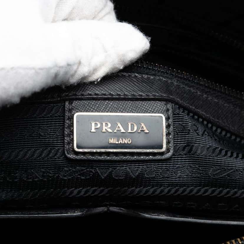 Prada Saffiano Trimmed Tessuto Zip Top Crossbody Black Fair condition - Box View