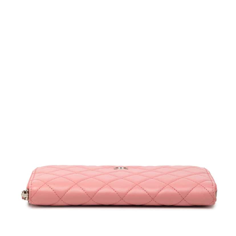 Chanel Quilted Lambskin Zip Around Long Wallet Pink Leather Very good condition - Inside View