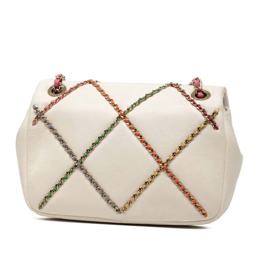 Chanel Small Lambskin Entwined Chain Flap White Leather Good condition - Back View