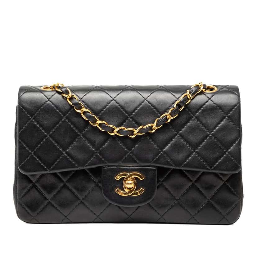 Chanel Small Classic Lambskin Double Flap Black Leather Good condition - Front View