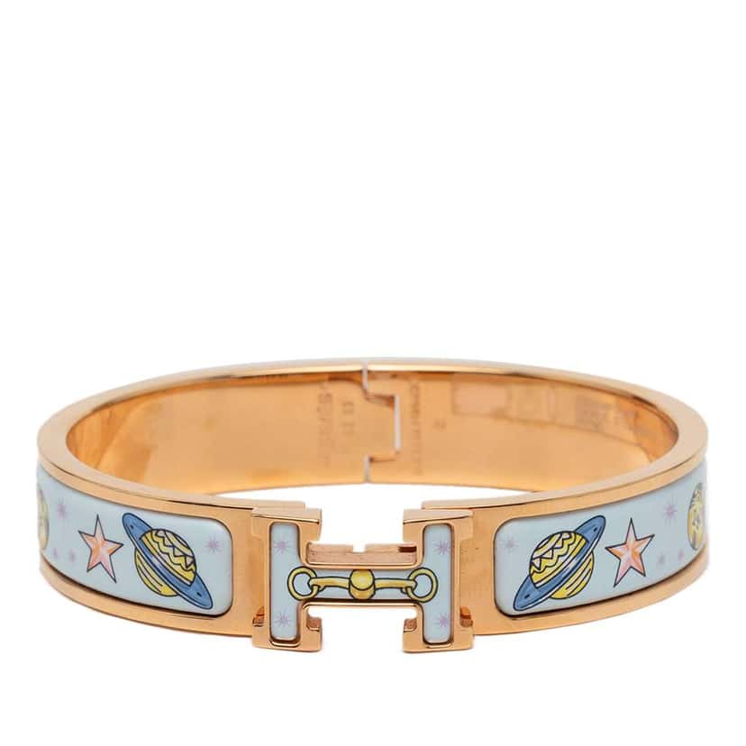 Hermès Narrow Enamel Chorus Stellarum Clic H Bracelet PM Blue Good condition - Front View