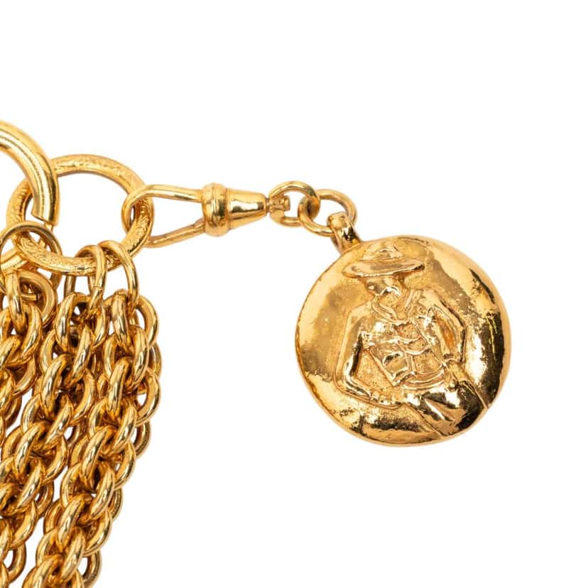 Chanel Gold Plated Triple Chain Mademoiselle Medallion Necklace Gold Metal Good condition - Back View