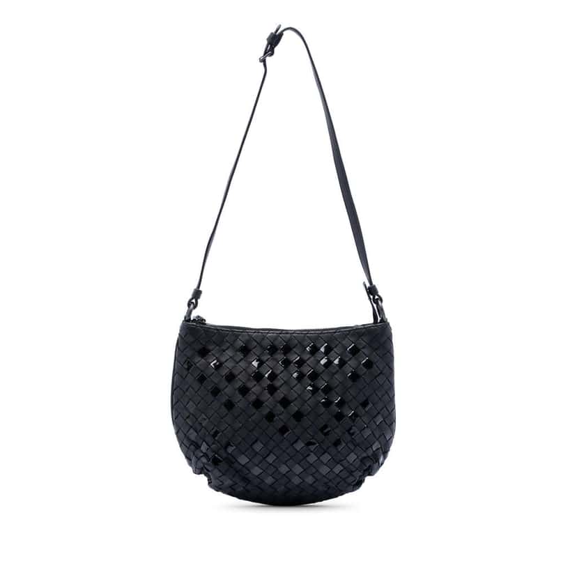 Bottega Veneta Nappa and Patent Intrecciato Crossbody Black Leather Good condition - Front View