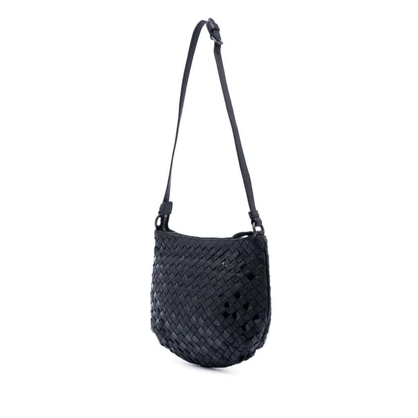 Bottega Veneta Nappa and Patent Intrecciato Crossbody Black Leather Good condition - Back View