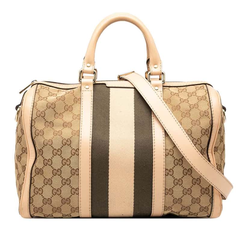 Gucci Medium GG Canvas Web Joy Boston Bag Brown Canvas Good condition - Front View