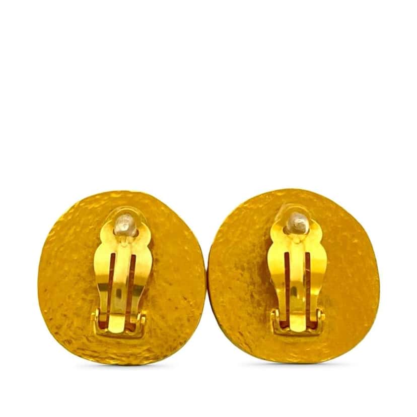 Chanel CC Gold Plated Stone Clip On Earrings Green Good condition - Back View