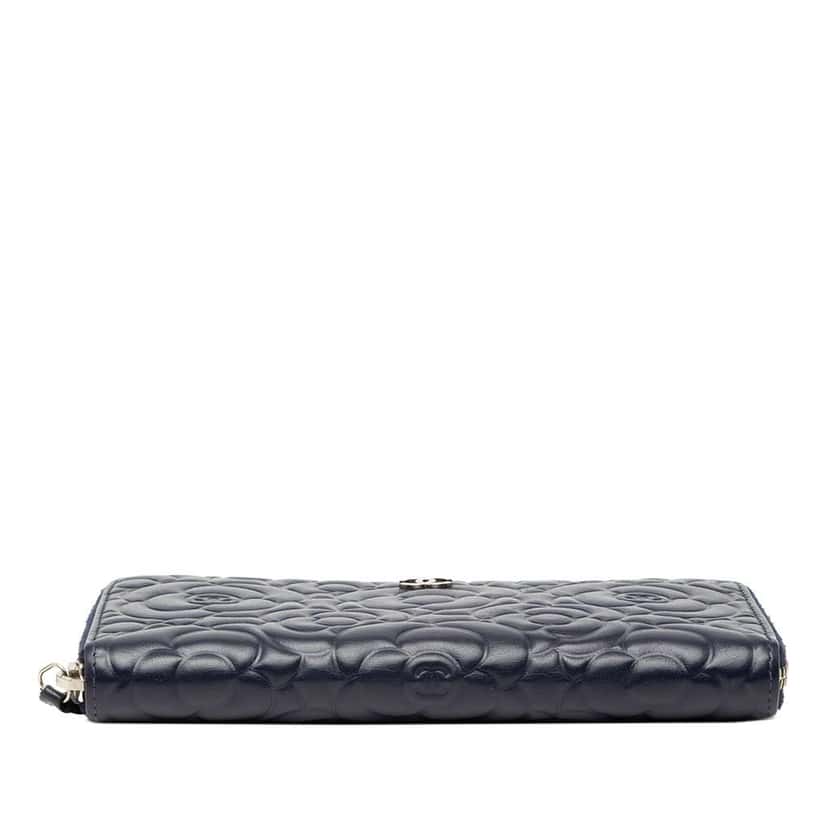 Chanel Camellia Embossed Zip Around Long Wallet Blue Leather Very good condition - Inside View
