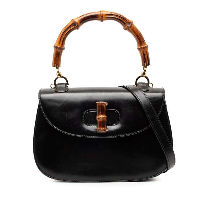 Gucci Calfskin Bamboo Night Black Leather Very good condition - Front View