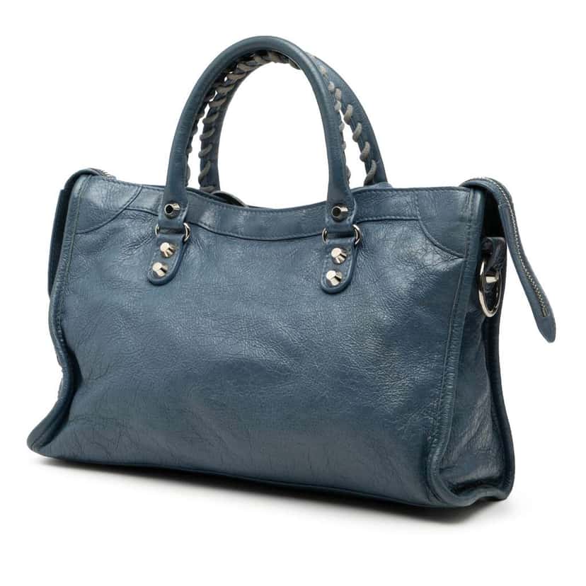 Balenciaga Small Lambskin Motocross Classic City Satchel Blue Leather Good condition - Back View