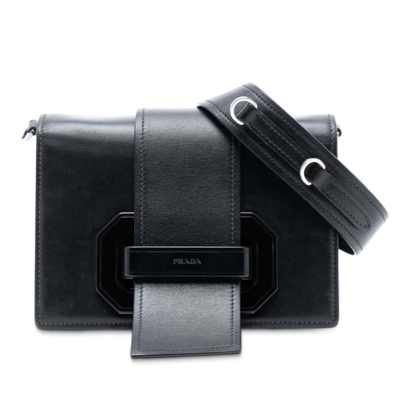 Prada City Calf Plex Ribbon Crossbody Black Leather Good condition - Front View