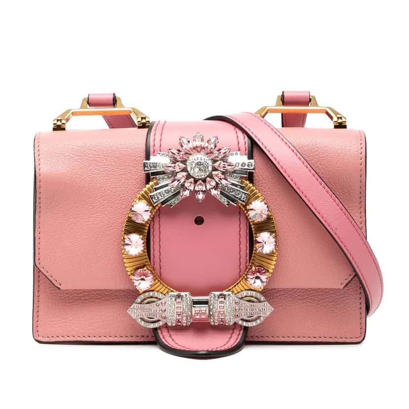 Miu Miu Goatskin Madras Soft Calf Crystal Embellished Crossbody Pink Leather Good condition - Front View