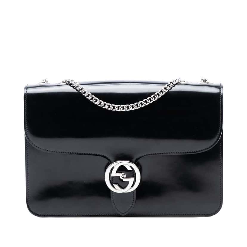 Gucci Medium Polished Calfskin Dollar Interlocking G Crossbody Black Leather Very good condition - Front View