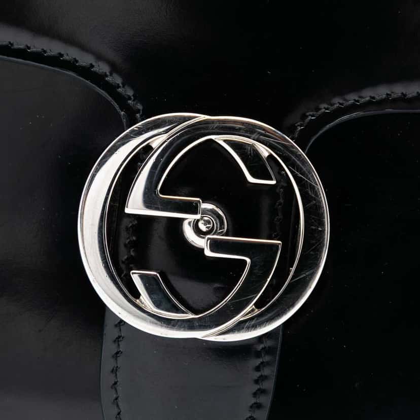 Gucci Medium Polished Calfskin Dollar Interlocking G Crossbody Black Leather Very good condition - Box View