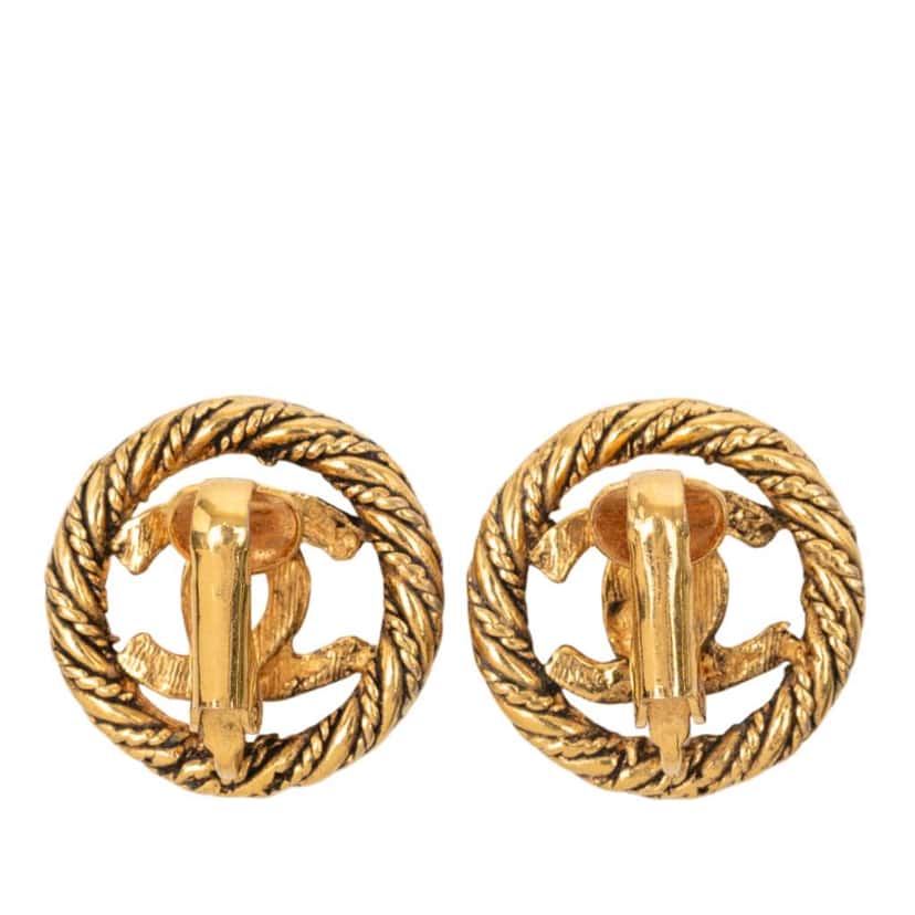 Chanel CC Gold Plated Round Clip on Earrings Gold Metal Very good condition - Back View