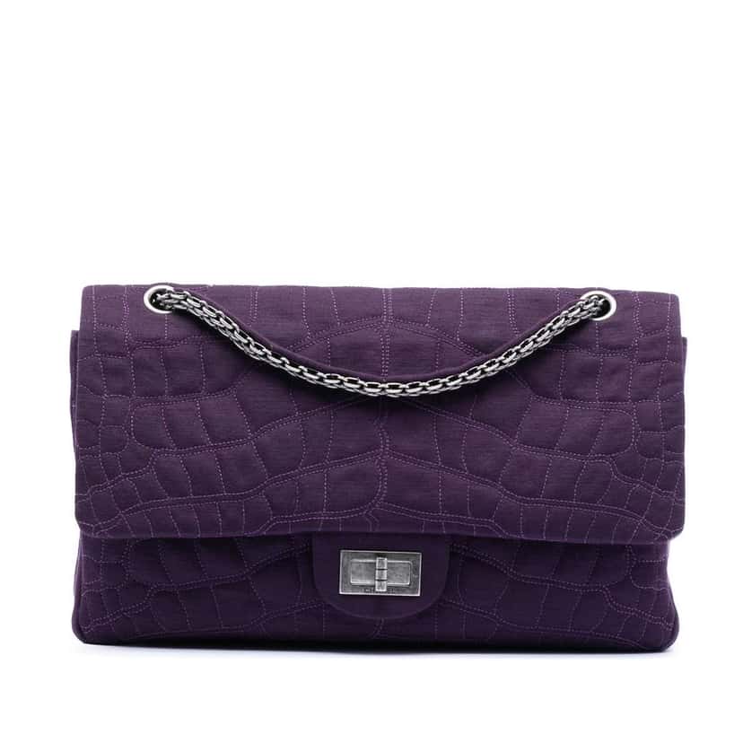 Chanel Quilted Jersey Coco Croc Reissue 2.55 Double Flap 227 Purple Cotton Very good condition - Front View