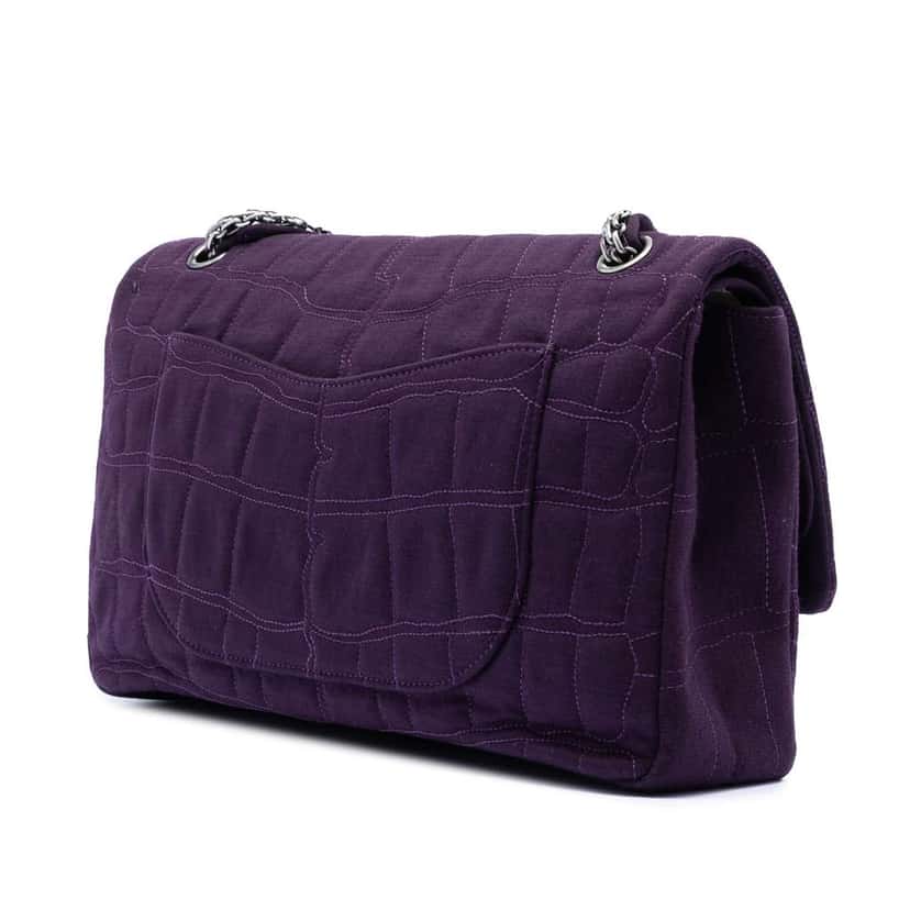 Chanel Quilted Jersey Coco Croc Reissue 2.55 Double Flap 227 Purple Cotton Very good condition - Back View