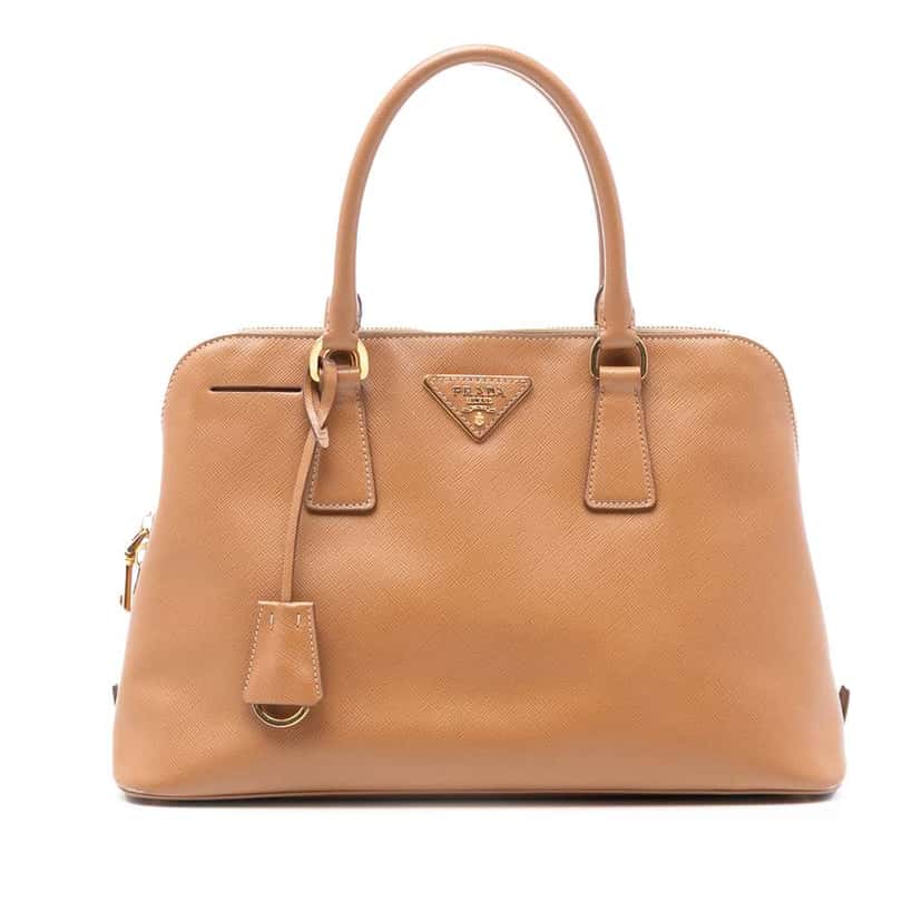 Prada Medium Saffiano Lux Promenade Satchel Brown Leather Very good condition - Front View