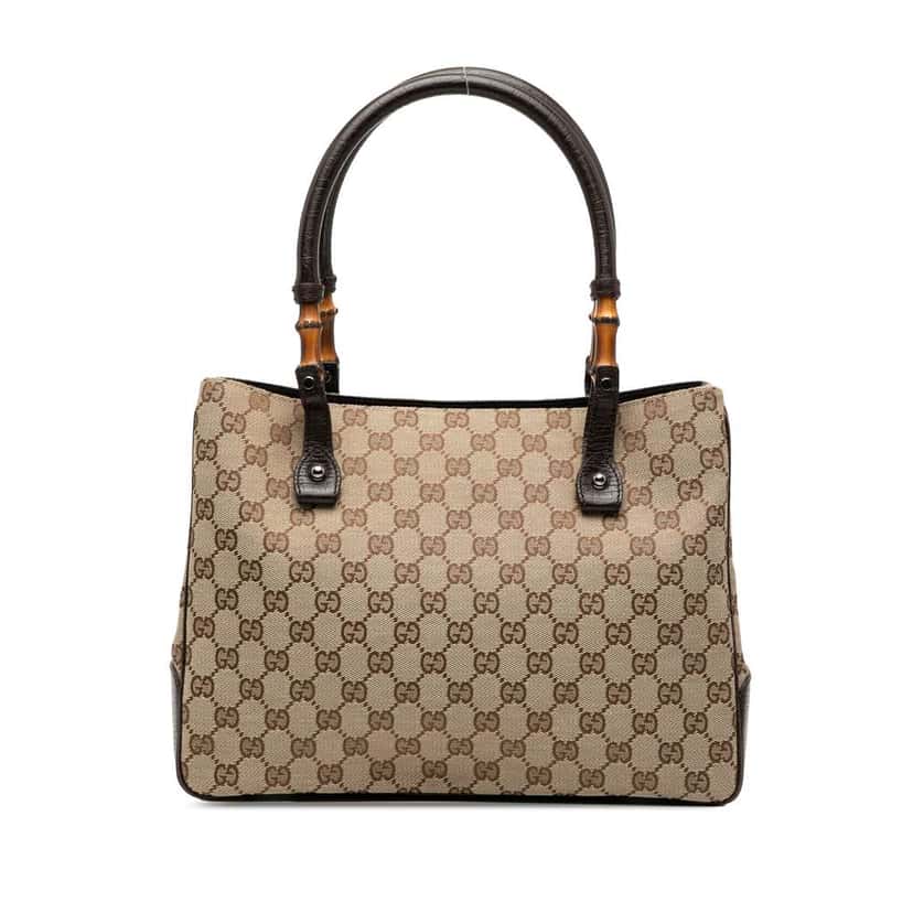 Gucci GG Canvas Bamboo Tote Brown Canvas Good condition - Front View