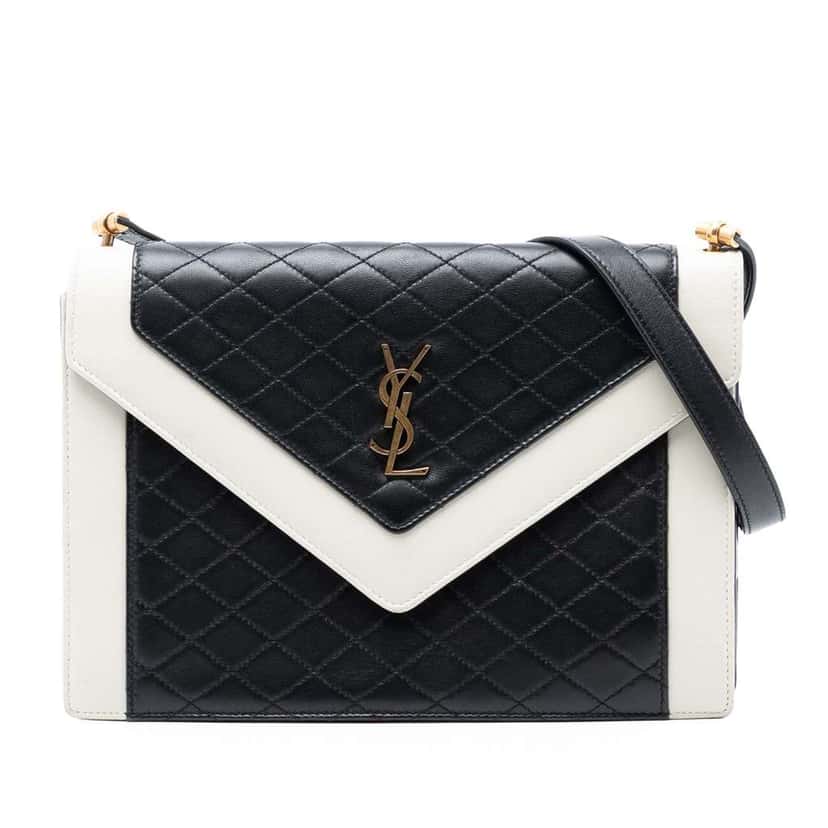 Saint Laurent Bicolor Quilted Lambskin Gaby Crossbody Black Leather Very good condition - Front View